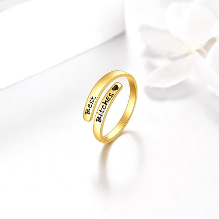 14K Solid Gold Adjustable Open Ring Inspirational Jewelry Gift for Women Men