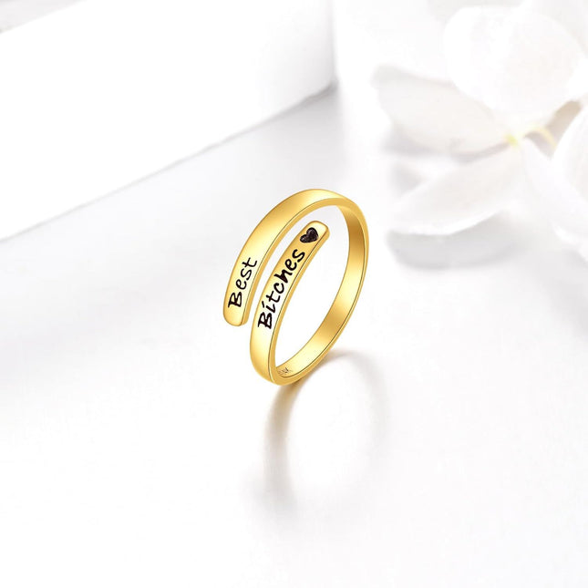 14K Solid Gold Adjustable Open Ring Inspirational Jewelry Gift for Women Men