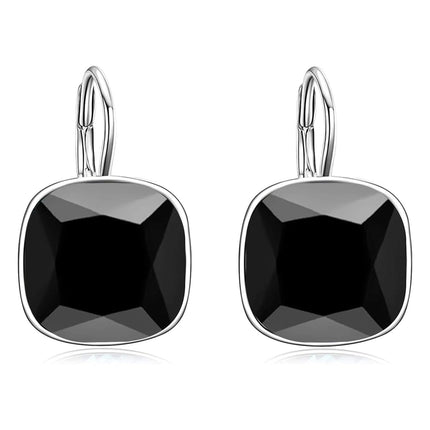 925 Sterling Silver Green Cushion Cut Austrian Crystal Leverback Earrings Hypoallergenic Gift for Her