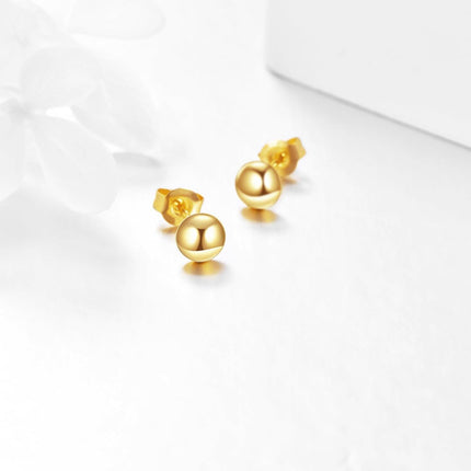18K Golden Solid 18K Gold Ball Stud Earrings - Small Round Ear Pins for Women (5 mm)