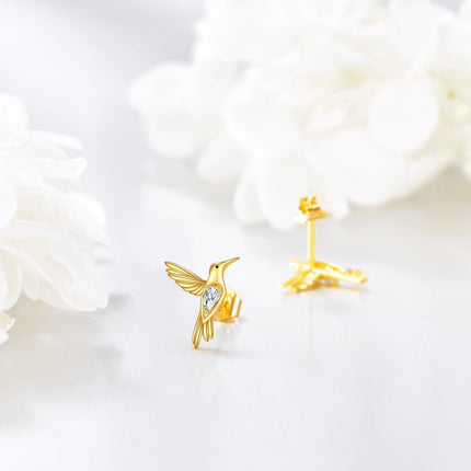 14K Gold Butterfly Stud Earrings with Cubic Zirconia Accents for Women