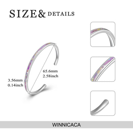 925 Sterling Silver Opal Cuff Bangle Bracelet Hypoallergenic Gift for Women