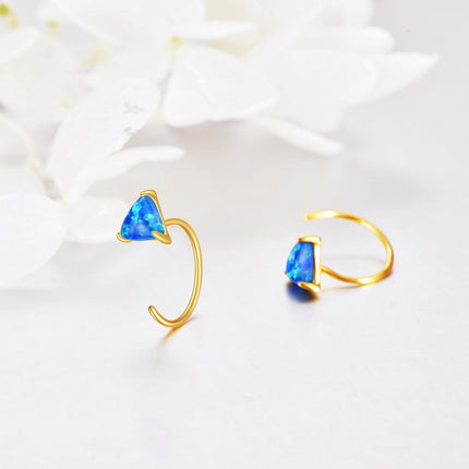 Gold 14K Gold Blue Opal Triangle Stud Earrings Minimalist s for Her