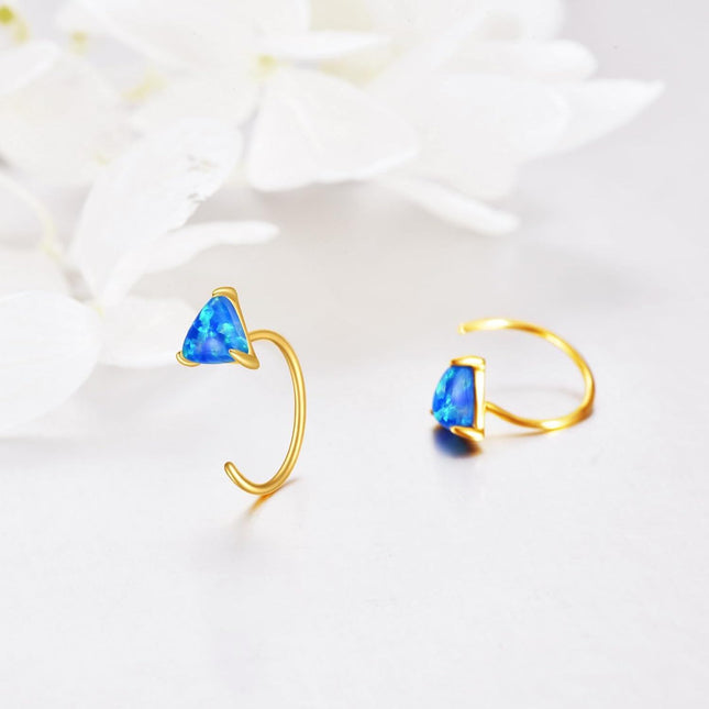 Gold 14K Gold Blue Opal Triangle Stud Earrings Minimalist s for Her