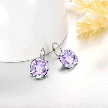 925 Sterling Silver Green Cushion Cut Austrian Crystal Leverback Earrings Hypoallergenic Gift for Her