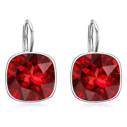 925 Sterling Silver Green Cushion Cut Austrian Crystal Leverback Earrings Hypoallergenic Gift for Her