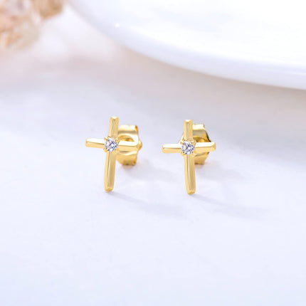 Rose Gold Diamond Cross Stud Earrings - Religious s for Women and Girls