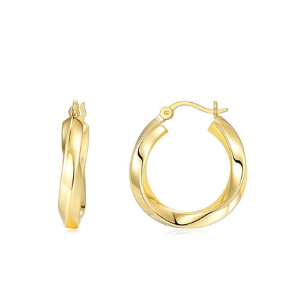 14K Gold Twisted Round Hoop Earrings for Women - Shiny Polished Lightweight 12-50mm