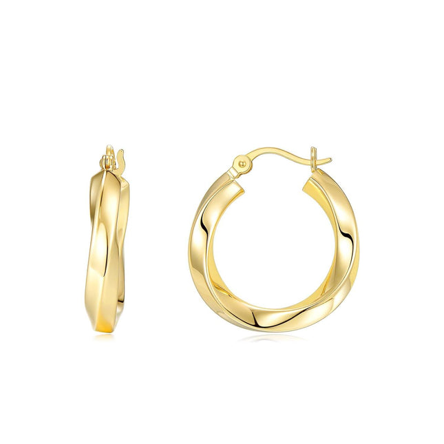14K Gold Twisted Round Hoop Earrings for Women - Shiny Polished Lightweight 12-50mm