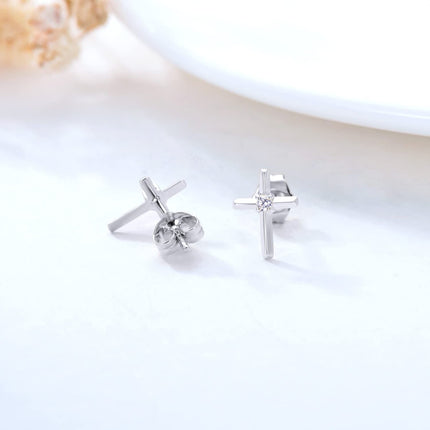 Rose Gold Diamond Cross Stud Earrings - Religious s for Women and Girls