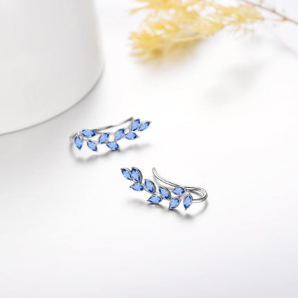 925 Sterling Silver Pink Austrian Crystal Leaf Ear Climber Hypoallergenic Earrings