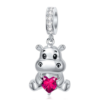 925 Sterling Silver Birthstone Hippo Charm for Bracelets Jewelry