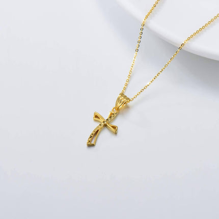 Gold - 18K Yellow Gold Diamond-Cut Cross Pendant Necklace with Chain for Women Men  (Length:20)