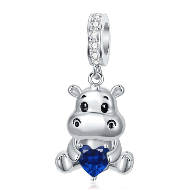 925 Sterling Silver Birthstone Hippo Charm for Bracelets Jewelry