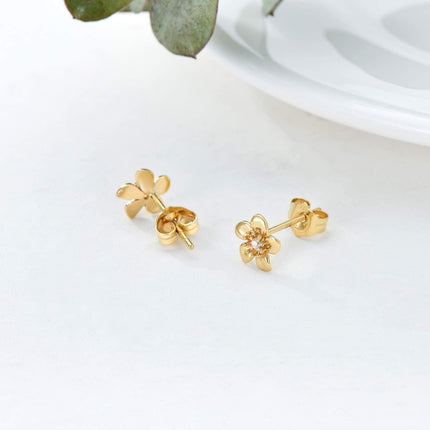 14K Yellow Gold Moissanite Diamond Flower Stud Earrings for Women Push Backs Gift for Mom Wife Friend