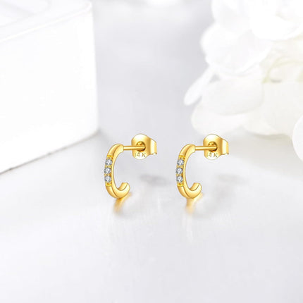 14K Gold Moissanite Huggie Hoop Earrings (2 x 3 mm)