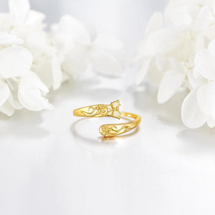 14K Gold Adjustable Spoon Ring Open Jewelry Gift for Women