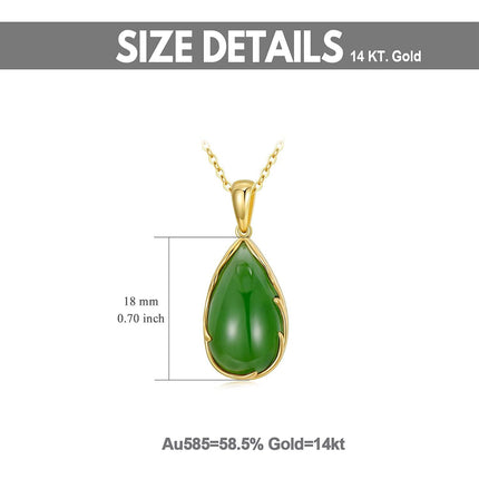 14K Gold Green Jade Tear Drop Pendant Necklace - 16 Chain