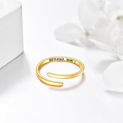 14K Gold Just Breathe Inspirational Adjustable Ring - Birthday Gift for Women