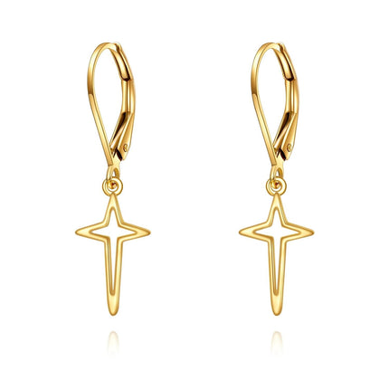 14K Gold Star Drop Dangle Leverback Earrings with Diamonds for Women Christian s