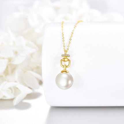 14K Gold White Pearl Pendant Necklace with Cubic Zirconia Chain for Women Elegant Fine s