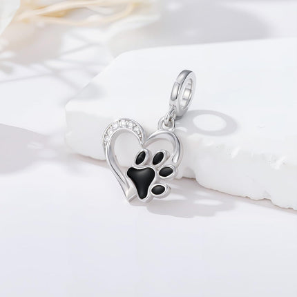 925 Sterling Silver & CZ Dog Paw Print Charm for Bracelet - Hypoallergenic Gift for Her, Mom, Wife - Valentine's, Mother's Day, Christmas