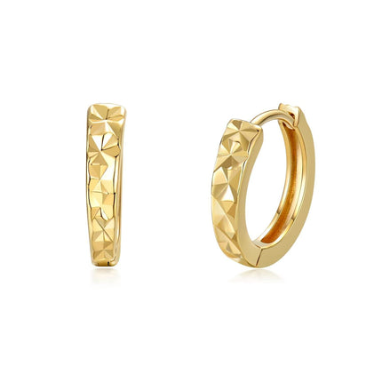 14K Gold Faceted Hoop Earrings - 3D Diamond Cut Design