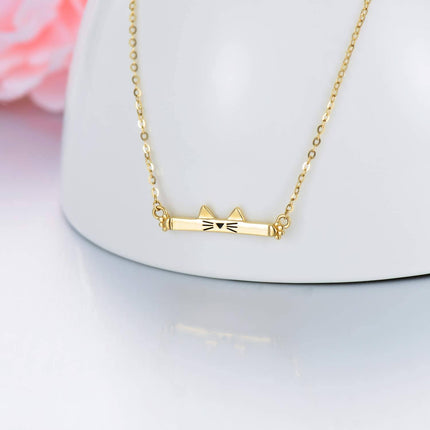 14K Real Gold Cat Necklace – Elegant 20.4mm Pendant, 1.75g, Adjustable 16-18 Chain, Hypoallergenic, Gift for Women