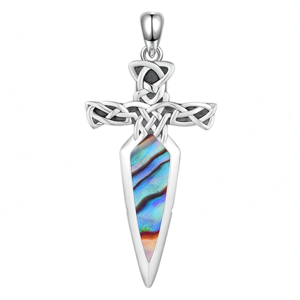 925 Sterling Silver Celtic Cross Abalone Shell Dagger Pendant Necklace for Men Women Vintage Gothic s 48cm Chain Length