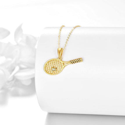 14K Solid Gold Tennis Racket & Ball Sports Pendant Necklace - Real 14Kt s for Her Him
