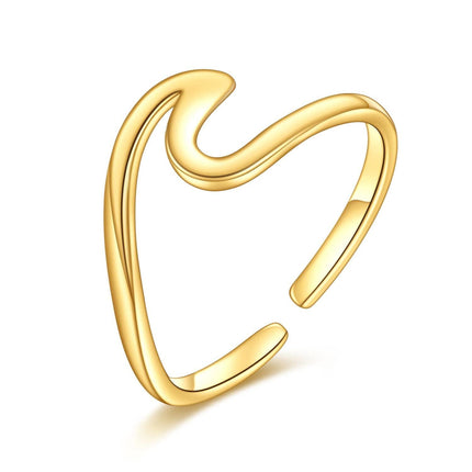 9K Gold Adjustable Ring - Minimalist Wave Design with Free Form Stones