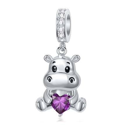 925 Sterling Silver Birthstone Hippo Charm for Bracelets Jewelry