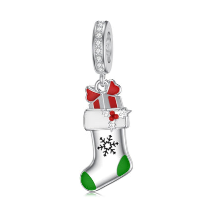 925 Sterling Silver Christmas Stocking Charm Bracelet with Enamel and Crystal Accents - Holiday Gifts for Women & Teenage Girls