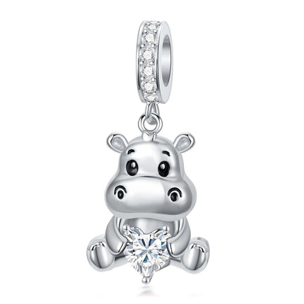 925 Sterling Silver Birthstone Hippo Charm for Bracelets Jewelry