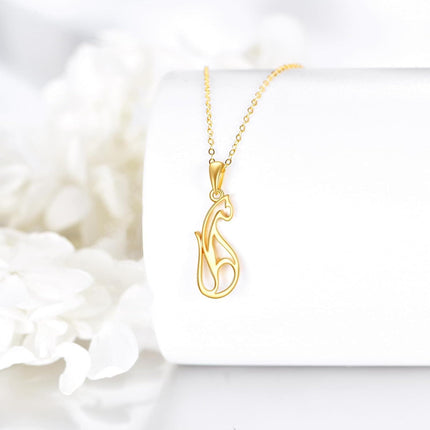14K Gold Diamond Accent Cat Pendant Necklace for Women - Elegant Fine s for Animal Enthusiasts