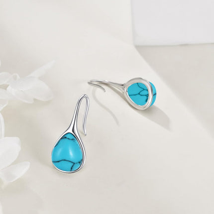 925 Sterling Silver Turquoise Teardrop Threader Earrings for Women - Long Dangle Pierced Jewelry