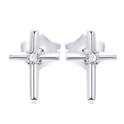 Rose Gold Diamond Cross Stud Earrings - Religious s for Women and Girls