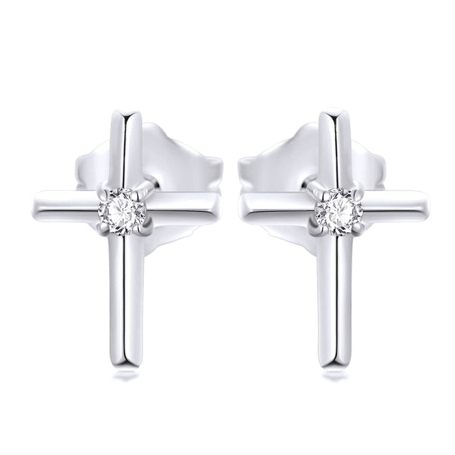 Rose Gold Diamond Cross Stud Earrings - Religious s for Women and Girls