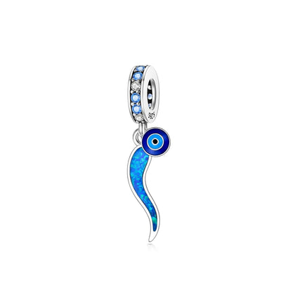 S925 Sterling Silver Italian Horn Cornicello Evil Eye Dangle Charm Beads for Bracelets Necklace