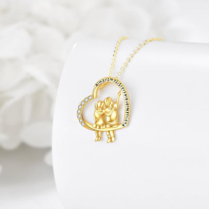 Gold 14K Always My Sister Forever Friend Heart Pendant Necklace for Sisters and Moms - Mothers' Day Gifts