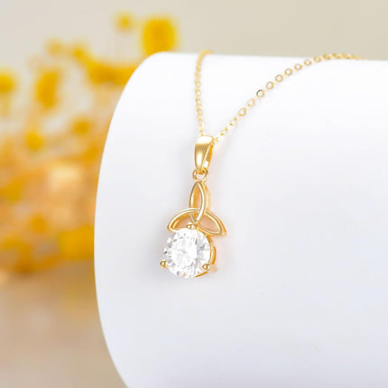 14K Gold Trinity Knot Round Cut Moissanite Solitaire Pendant Necklace for Women