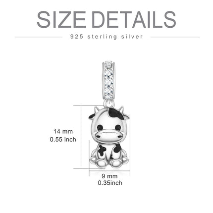 925 Sterling Silver Cow Pendant Charm with Cubic Zirconia Accents for Bracelet Necklace Crafting Supplies Jewelry Making DIY Gifts 38x7mm