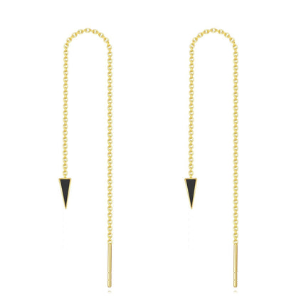 14K Gold Triangle Black Stone Threader Earrings 14K Gold  s for Her