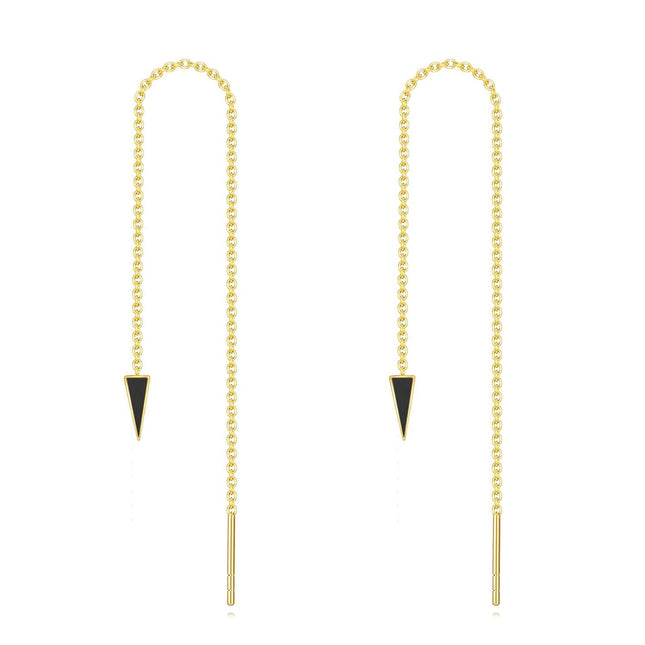 14K Gold Triangle Black Stone Threader Earrings 14K Gold  s for Her