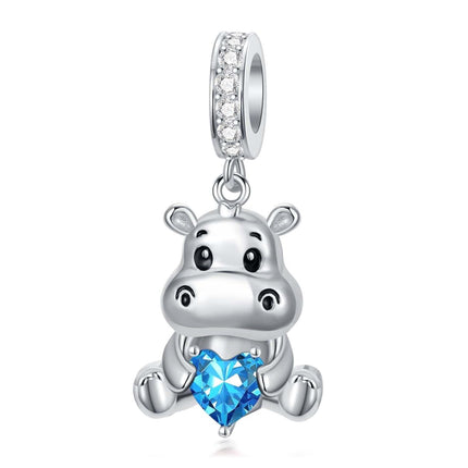 925 Sterling Silver Birthstone Hippo Charm for Bracelets Jewelry