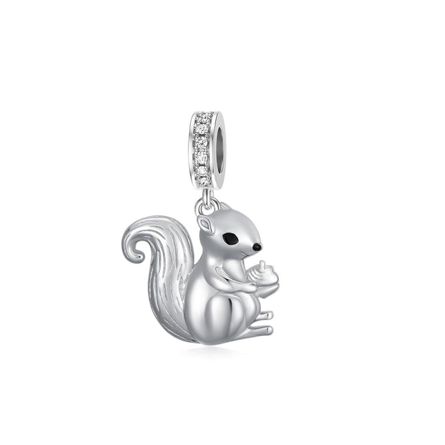 925 Sterling Silver Squirrel Pendant Charm with Cubic Zirconia for Bracelet Necklace DIY Crafting Jewelry Making Supplies Accessories Gift Boxed 3D Engraved Design