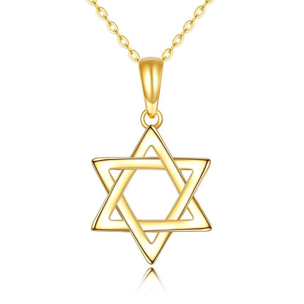 14K Gold Star of David Hexagram Pendant Necklace for Women