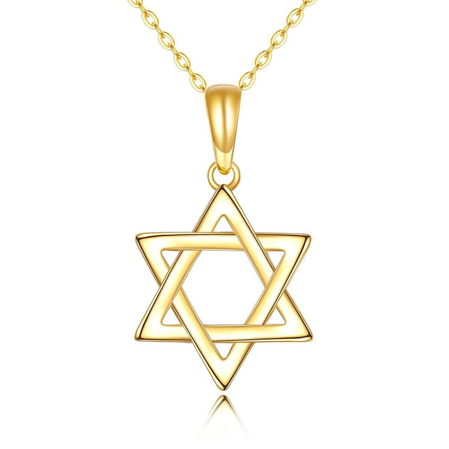14K Gold Star of David Hexagram Pendant Necklace for Women