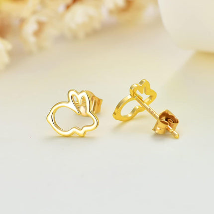14K Gold Bunny Stud Earrings - Small Rabbit Earings for Women and Girls