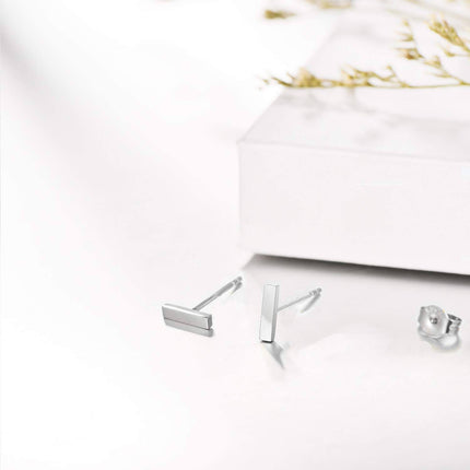 14k Yellow Gold Bar Stud Earrings Minimalist Fine  for Women